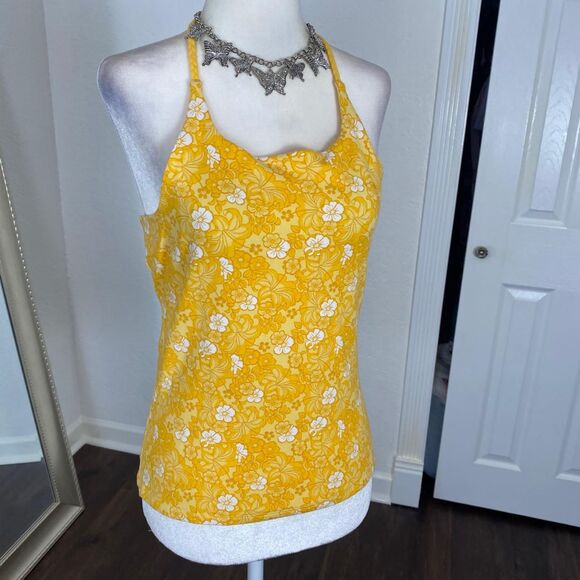 Arizona Y2K Yellow White Boho Hawaii Flower Halter Top Plus Size XL - Picture 2 of 8
